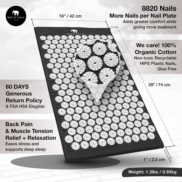New In Box Accupressure Mat BED OF NAILS, 29x16x1” W/Carry Bag, 8,820 Points - Picture 4 of 9